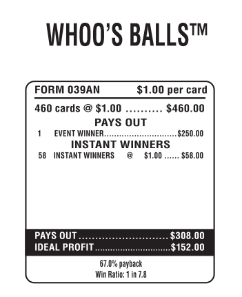 WHOO'S BALLS / $ 250 PAYOUT – EVENT TICKET