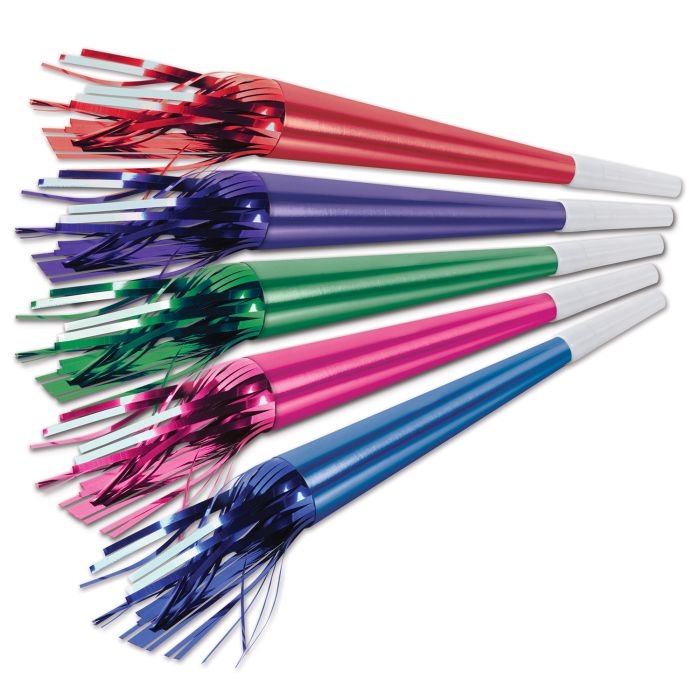 HORNS 9" FOIL - ASSORTED COLORS / TASSLE - 100 BOX