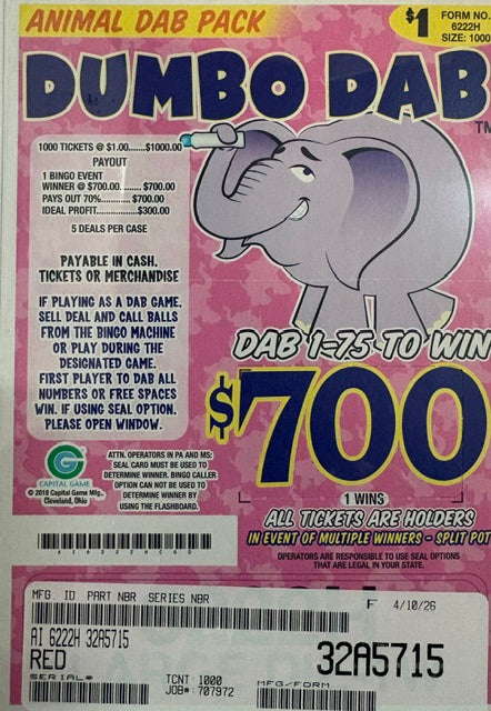ANIMAL DAB  / $700  PAYOUT – EVENT TICKET - ALL HOLDS