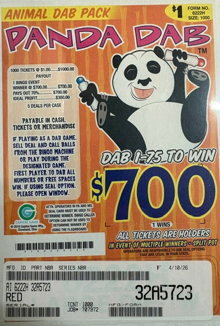 ANIMAL DAB  / $700  PAYOUT – EVENT TICKET - ALL HOLDS