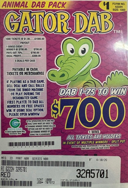 ANIMAL DAB  / $700  PAYOUT – EVENT TICKET - ALL HOLDS