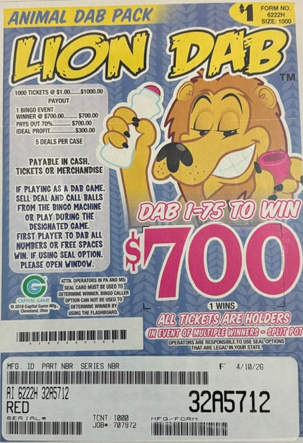 ANIMAL DAB  / $700  PAYOUT – EVENT TICKET - ALL HOLDS