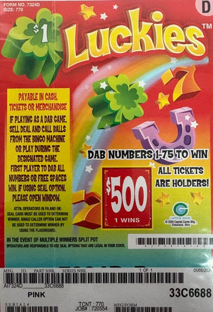 LUCKIES  / $500  PAYOUT – EVENT TICKET - ALL HOLDS