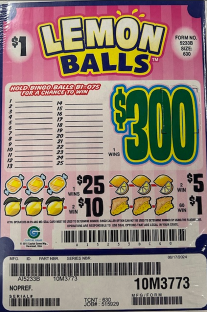 LEMON BALLS  / $ 300 PAYOUT – EVENT TICKET