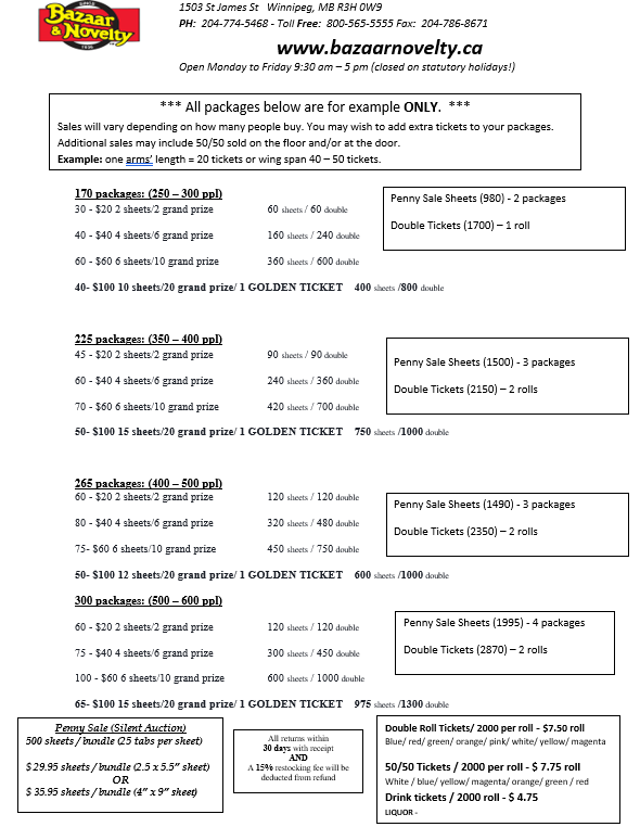 ***Social ticket packages EXAMPLE only