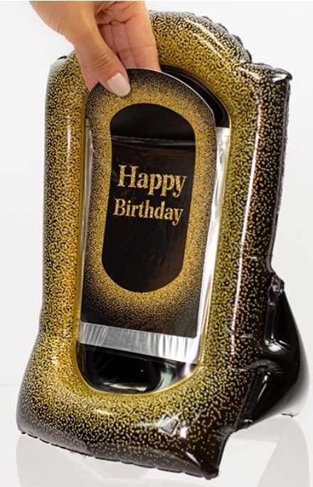 INFLATABEL GIFT CARD - BLACK GOLD SPARKLE / 8"H x 5.5"W